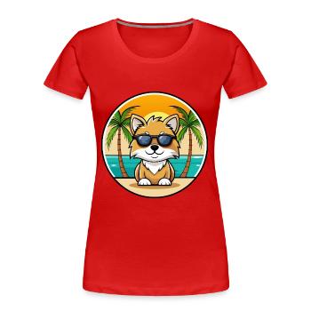 Spielzeug Deutscher Spitz Hund Rasse Cartoon Sonnenbrille Strand - Frauen Premium Bio T-Shirt - Rot - Vorne - Mia (176cm)