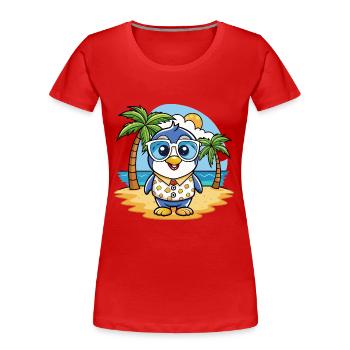 Pinguin Lustige Cartoon Sommer Strand Sonnenbrille - Frauen Premium Bio T-Shirt - Rot - Vorne - Mia (176cm)