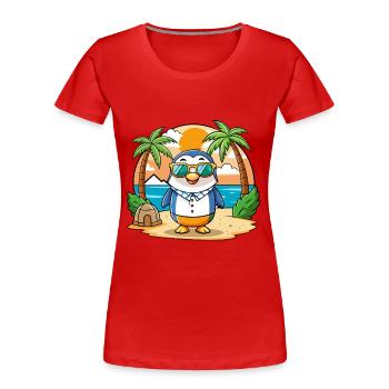 Pinguin Lustige Cartoon Sommer Strand Sonnenbrille - Frauen Premium Bio T-Shirt - Rot - Vorne - Mia (176cm)