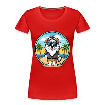 Picardie Schäferhund Rasse Cartoon Sonnenbrille Strand - Frauen Premium Bio T-Shirt - Rot - Vorne - Mia (176cm)