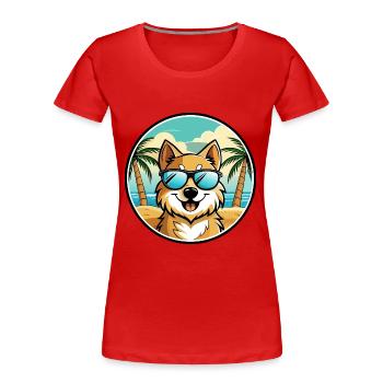 Deutscher Spitz Hund Rasse Cartoon Sonnenbrille Strand - Frauen Premium Bio T-Shirt - Rot - Vorne - Mia (176cm)
