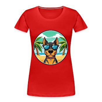 Deutscher Pinscher Hund Rasse Cartoon Sonnenbrille Strand - Frauen Premium Bio T-Shirt - Rot - Vorne - Mia (176cm)