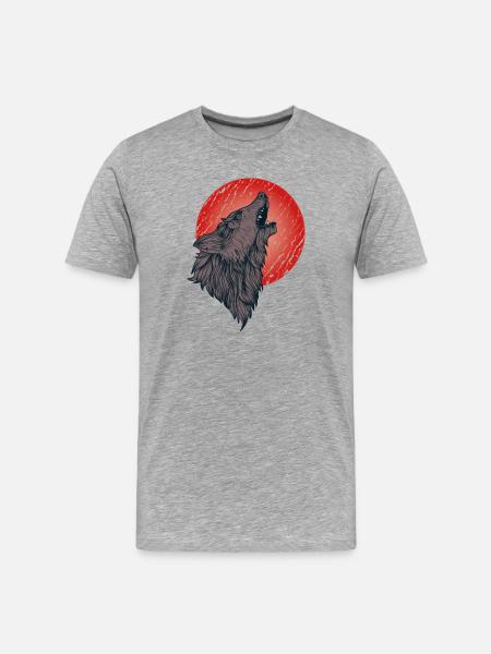 Howling wolf, full moon - Men's Premium Organic T-Shirt - heather grey
