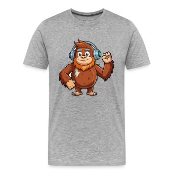 Big Foot Funny Cartoon Character Musique de casque - T-shirt bio Premium Homme - gris chiné - Devant - Damien (186cm)