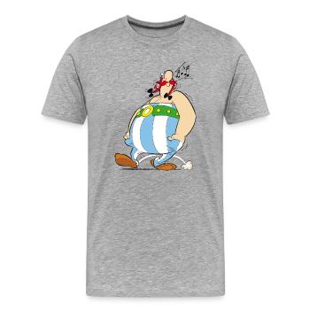 Asterix & Obelix - Obelix Singt - Männer Premium Bio T-Shirt - Grau meliert - Vorne - Damien (186cm)