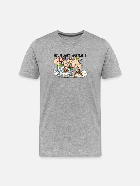 Obelix: Eile mit Weile! - Männer Premium Bio T-Shirt - Grau meliert