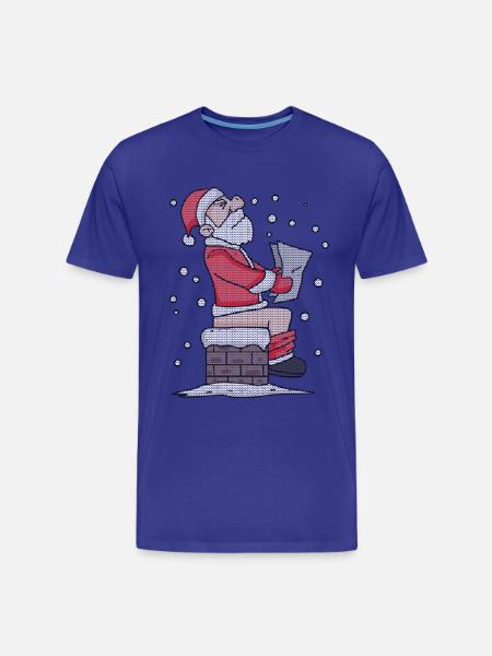 Père Noël assis sur la cheminée drôle - T-shirt bio Premium Homme - bleu roi
