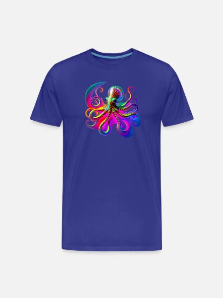Psychedelic Neon Octopus - Men's Premium Organic T-Shirt - royal blue