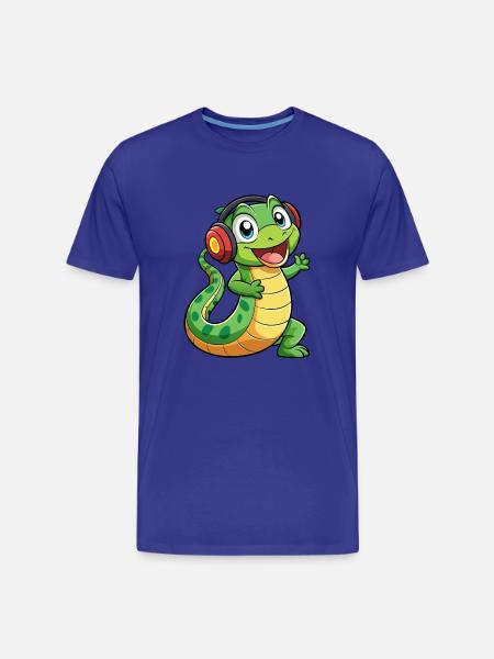 Snake Funny Cartoon Character Headphone Music - Men's Premium Organic T-Shirt - royal blue