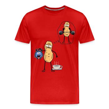Erdnuss Morgenmuffel Frühaufsteher Bodybuilder - Männer Premium Bio T-Shirt - Rot - Vorne - Damien (186cm)