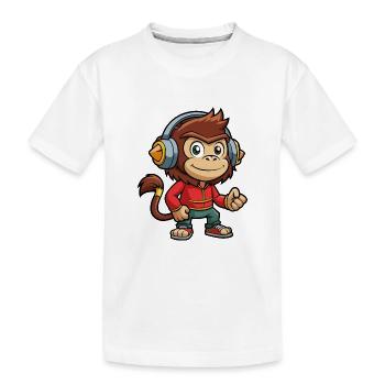Affe Lustige Zeichentrickfigur Kopfhörer Musik - Kinder Premium Bio T-Shirt - Weiß - Vorne