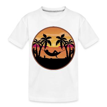 Coucher de soleil au bord de la mer - Palmiers avec hamac - T-shirt bio Premium Enfant - blanc - Devant