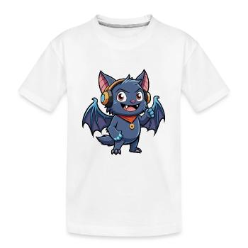 Fledermaus Lustige Zeichentrickfigur Kopfhörer Musik - Kinder Premium Bio T-Shirt - Weiß - Vorne