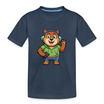 Bär Lustige Zeichentrickfigur Kopfhörer Musik - Kinder Premium Bio T-Shirt - Navy - Vorne