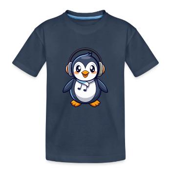 Pinguin Lustige Zeichentrickfigur Kopfhörermusik - Kinder Premium Bio T-Shirt - Navy - Vorne