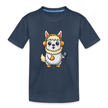 Alpaka Lustige Zeichentrickfigur Kopfhörer Musik - Kinder Premium Bio T-Shirt - Navy - Vorne