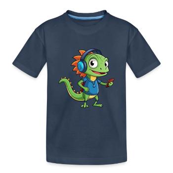 Eidechse Lustige Zeichentrickfigur Kopfhörer Musik - Kinder Premium Bio T-Shirt - Navy - Vorne