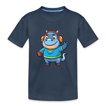Nilpferd Lustige Zeichentrickfigur Kopfhörer Musik - Kinder Premium Bio T-Shirt - Navy - Vorne