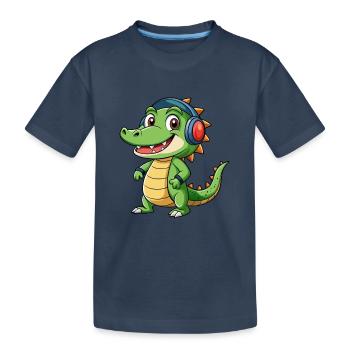 Krokodil Lustige Zeichentrickfigur Kopfhörer Musik - Kinder Premium Bio T-Shirt - Navy - Vorne