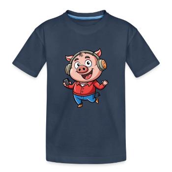 Schwein Lustige Zeichentrickfigur Kopfhörer Musik - Kinder Premium Bio T-Shirt - Navy - Vorne