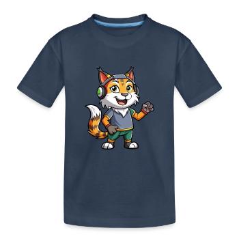Luchs Lustige Zeichentrickfigur Kopfhörermusik - Kinder Premium Bio T-Shirt - Navy - Vorne