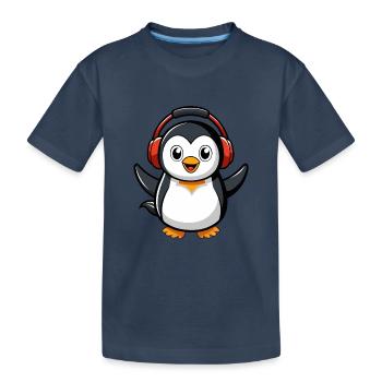 Pinguin Lustige Zeichentrickfigur Kopfhörermusik - Kinder Premium Bio T-Shirt - Navy - Vorne