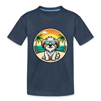 Tibetische Kyi Apso Hunderasse Cartoon Sonnenbrille Strand - Kinder Premium Bio T-Shirt - Navy - Vorne