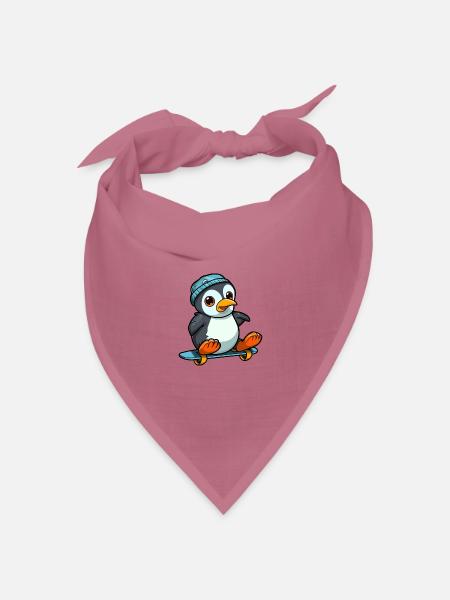 Lustiger Pinguin Kawaii Cartoon spielt Skateboard - Bandana Dreieckstuch - Mauve