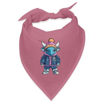 Stier mit Winterjacke und Mütze - Bandana Dreieckstuch - Mauve - Vorne