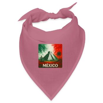 Mexiko Pyramide mit Kaktus in Landesfarben - Bandana Dreieckstuch - Mauve - Vorne