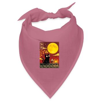Schwarze Katze unter Vollmond - Bandana Dreieckstuch - Mauve - Vorne