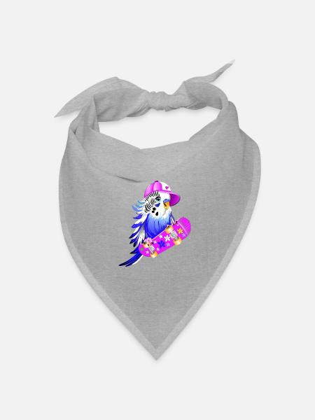 Wellensittich Skateboard - Bandana Dreieckstuch - Grau meliert