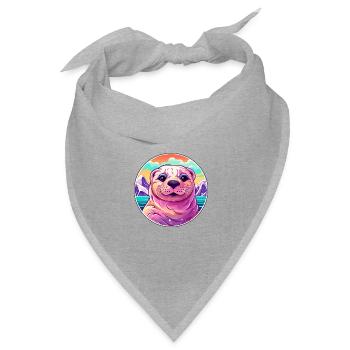 Siegel Aquarell Karikatur Kawaii Haustier Tier Bunt - Bandana Dreieckstuch - Grau meliert - Vorne