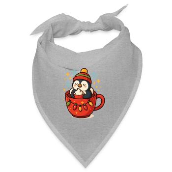 Pinguin in Weihnachtstasse süß - Bandana Dreieckstuch - Grau meliert - Vorne