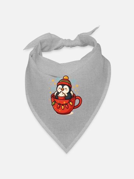 Pinguin in Weihnachtstasse süß - Bandana Dreieckstuch - Grau meliert