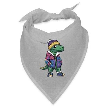 Dinosaurier mit Winterjacke und Mütze - Bandana Dreieckstuch - Grau meliert - Vorne