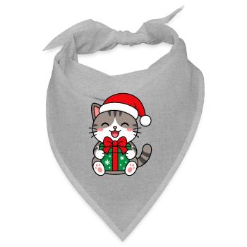 Kawaii-Katze mit Weihnachtsgeschenk - Bandana Dreieckstuch - Grau meliert - Vorne