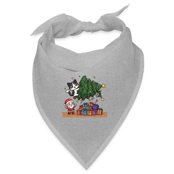 Katze schiebt Weihnachtsbaum - Bandana Dreieckstuch - Grau meliert - Vorne