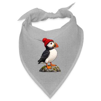Papageitaucher mit roter Bobble-Mütze - Bandana Dreieckstuch - Grau meliert - Vorne