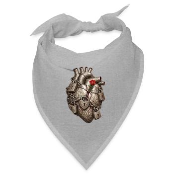 Herz aus angekettetem Stahl und roter Blume – Liebe - Bandana Dreieckstuch - Grau meliert - Vorne