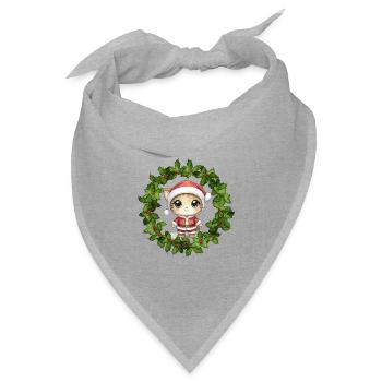 Kuschelkatze im Weihnachtskranz - Bandana Dreieckstuch - Grau meliert - Vorne