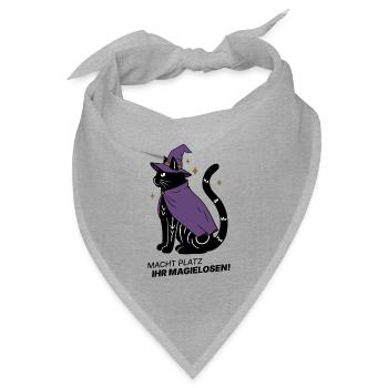 Macht Platz ihr Magielosen! – Schwarze Katze Hexe - Bandana Dreieckstuch - Grau meliert - Vorne