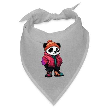 Panda mit Winterjacke und Mütze - Bandana Dreieckstuch - Grau meliert - Vorne