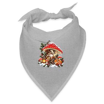 Weihnachtswald-Gnom-Fuchs- und Pilzdesign - Bandana Dreieckstuch - Grau meliert - Vorne