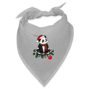 Panda Mit Weihnachtsmannmütze, Weihnachtslichtern, - Bandana Dreieckstuch - Grau meliert - Vorne