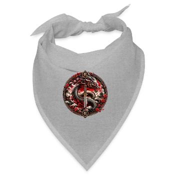 Drachenklinge im Blütenkreis - Bandana Dreieckstuch - Grau meliert - Vorne