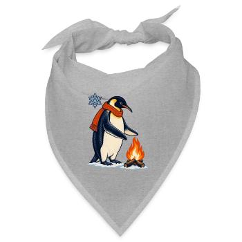 Pinguin mit Schal am Lagerfeuer - Bandana Dreieckstuch - Grau meliert - Vorne