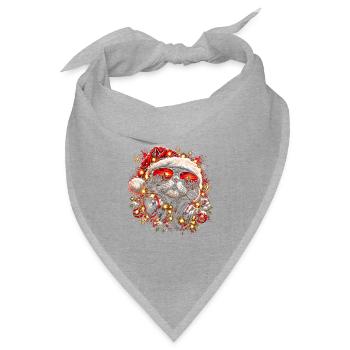 DJ Katze mit Weihnachtsmütze und Sonnenbrille - Bandana Dreieckstuch - Grau meliert - Vorne