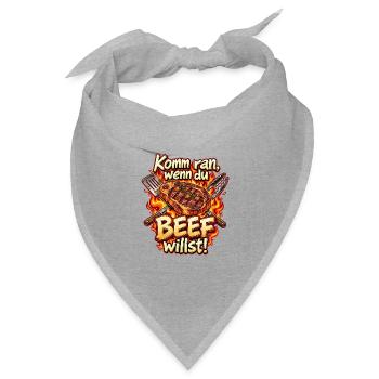Komm ran, wenn du Beef willst! – Steak & BBQ - Bandana Dreieckstuch - Grau meliert - Vorne