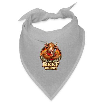 Komm ran, wenn du Beef willst! – Grillhumor - Bandana Dreieckstuch - Grau meliert - Vorne